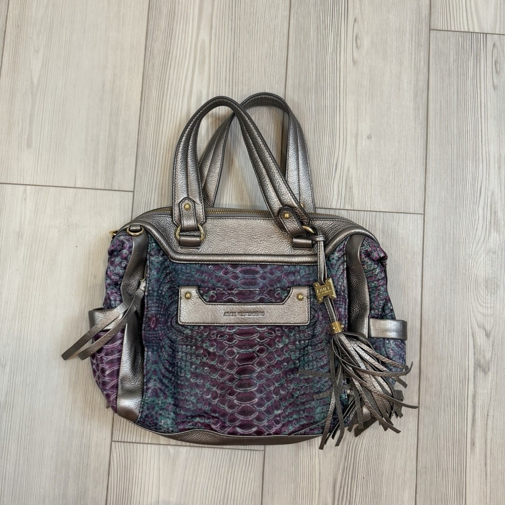 Aimee Kestenberg Animal Print Purple Blue Shoulder Hobo Bag Purse‎ Tassel Silver